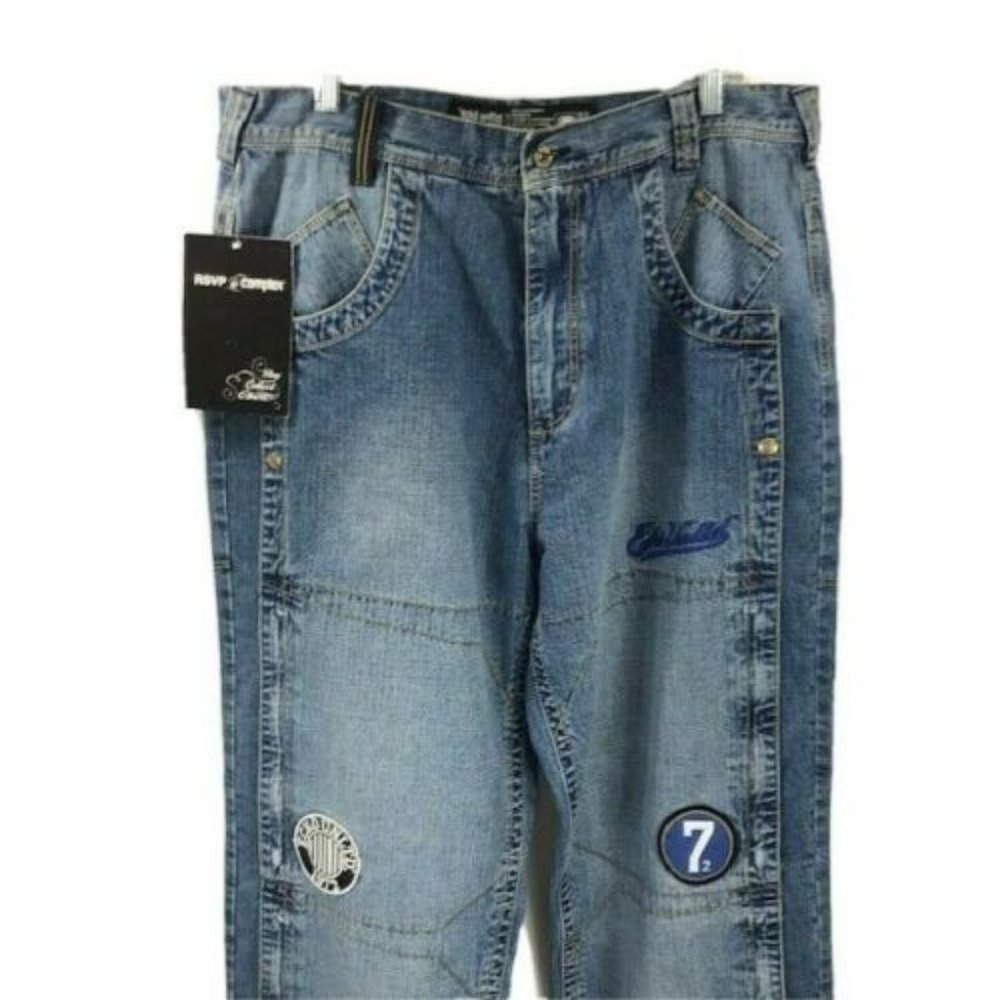 Ecko Men's Blue Jeans Embellished 5 Pockets Baggy Fit Size 36" Waist 33" Inseam